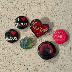 Bundle of 6 Pins (I Heart Tacos, Heart Kind, Star Wars, and Santa I Can Explain